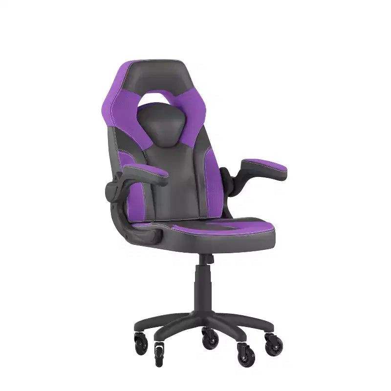 Gaming Chair, Racing Office Computer PC Adjustable Chair with Flip-up Arms and Transparent Roller Wheels