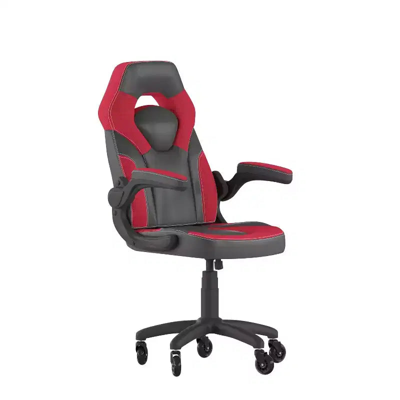 Gaming Chair, Racing Office Computer PC Adjustable Chair with Flip-up Arms and Transparent Roller Wheels