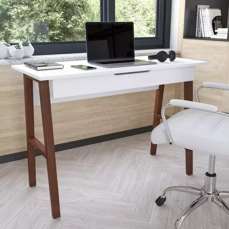 Home Office Writing Computer Desk with Drawer, A-Frame Legs, Laminate Top