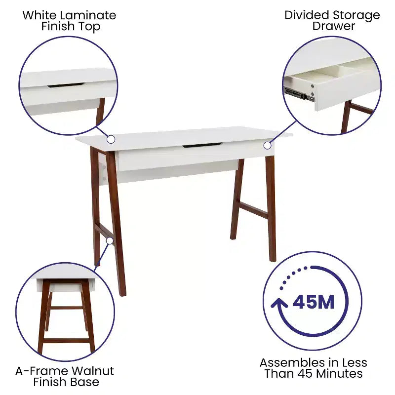 Home Office Writing Computer Desk with Drawer, A-Frame Legs, Laminate Top