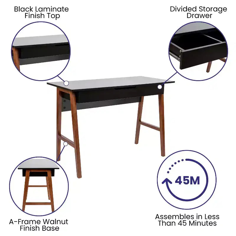 Home Office Writing Computer Desk with Drawer, A-Frame Legs, Laminate Top