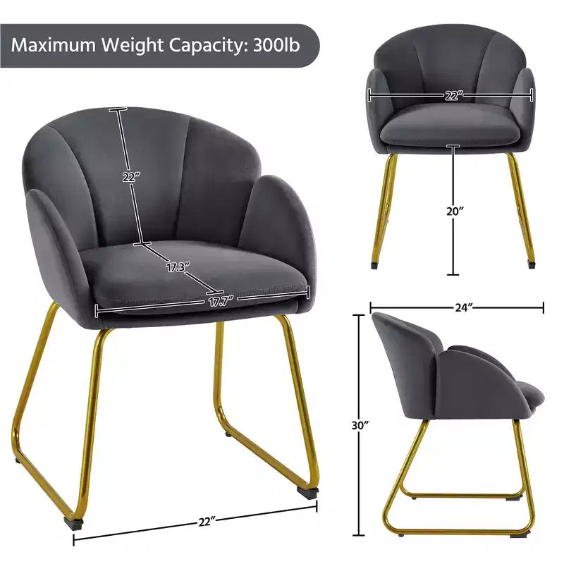 Velvet Armchair Accent Chair with Gold Metal Legs for Living Room/Bedroom