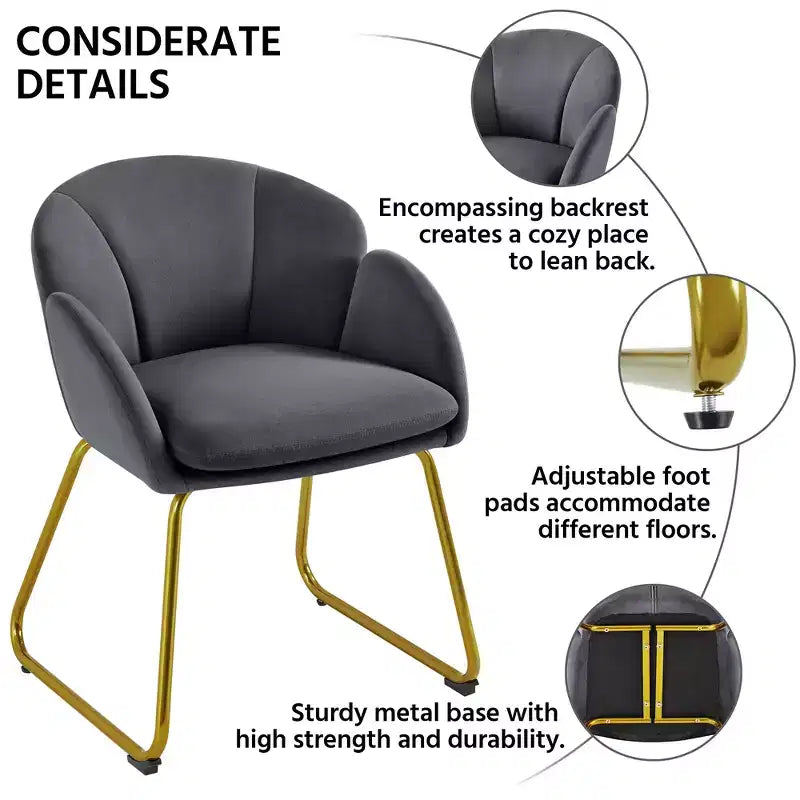 Velvet Armchair Accent Chair with Gold Metal Legs for Living Room/Bedroom