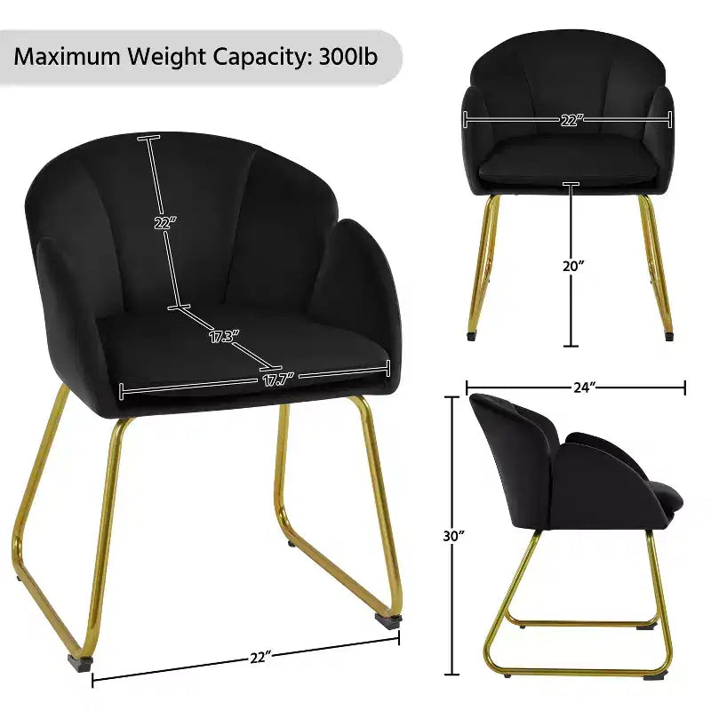 Velvet Armchair Accent Chair with Gold Metal Legs for Living Room/Bedroom