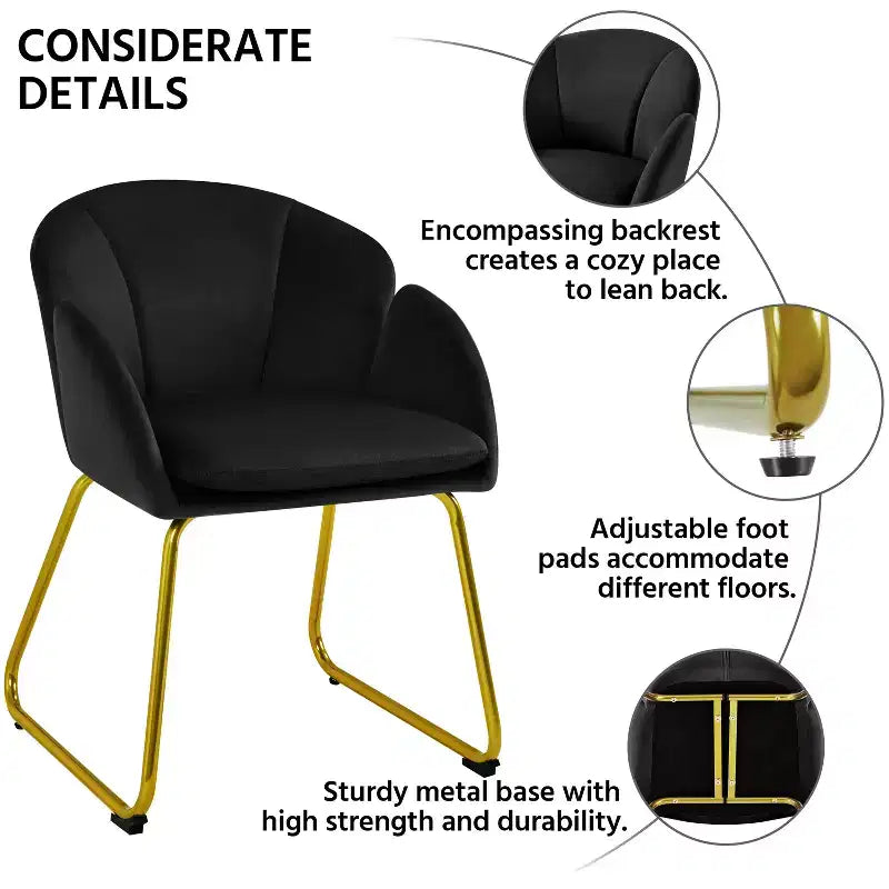 Velvet Armchair Accent Chair with Gold Metal Legs for Living Room/Bedroom