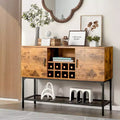 Industrial Kitchen Buffet Sideboard, 2-Door Console Table with Open Shelf and Wine Rack