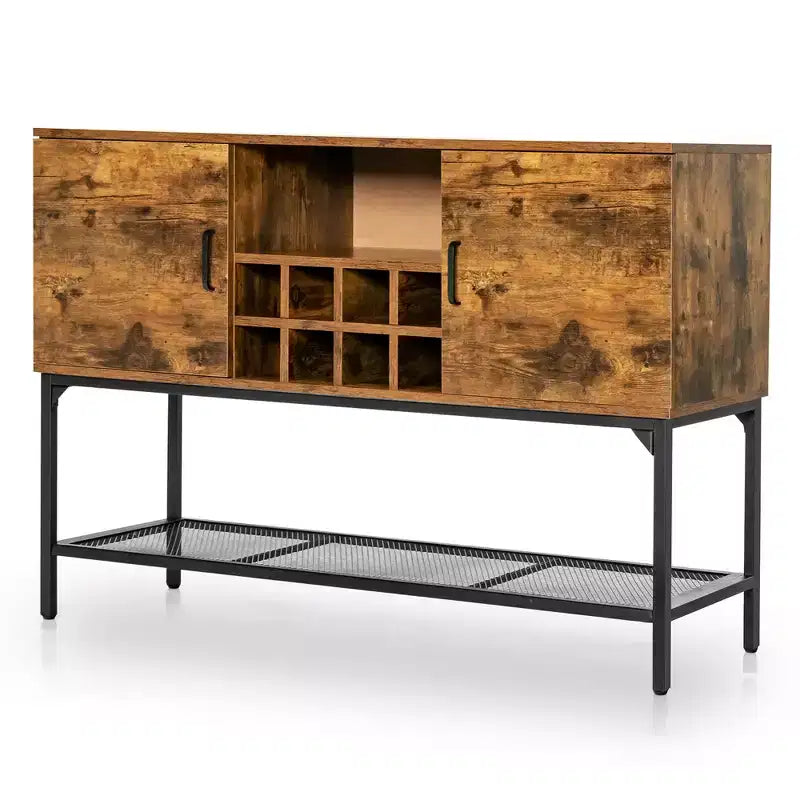 Industrial Kitchen Buffet Sideboard, 2-Door Console Table with Open Shelf and Wine Rack