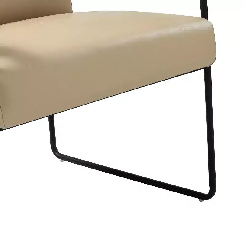 Modern Leather Accent Armchair with Metal Base and Round Wood Arms