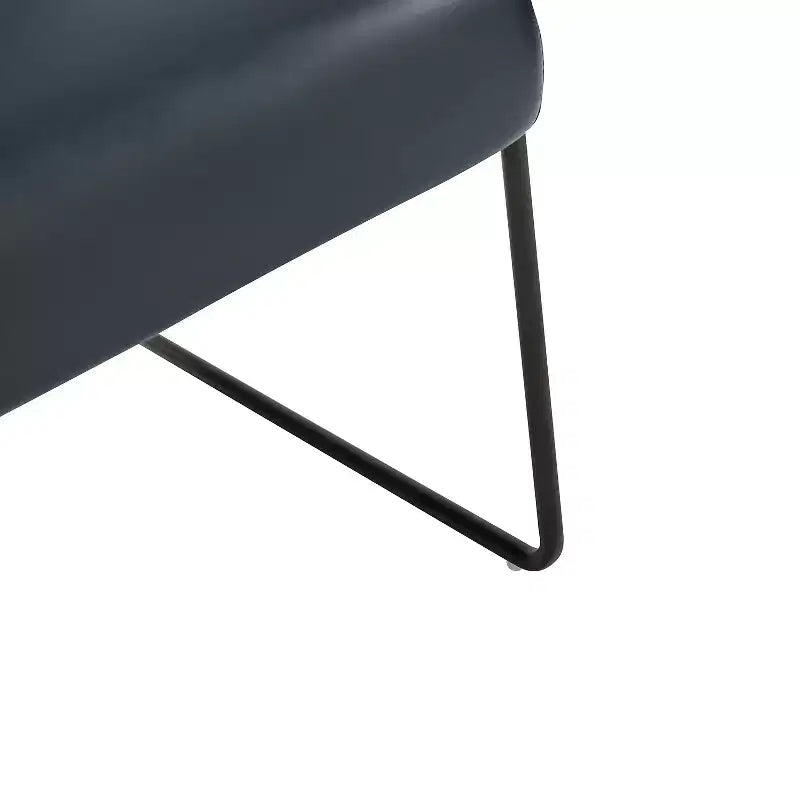 Modern Leather Accent Armchair with Metal Base and Round Wood Arms