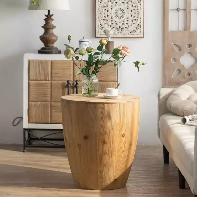 Coffee Table, Rustic Solid Wood End Table, Round Side Table Accent Table with Sturdy Base, Natural - ModernLuxe