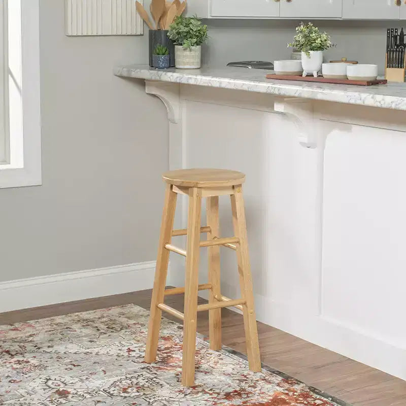 Classic Round Seat 29" Tall Kitchen Counter Stools, Natural, Set of 10