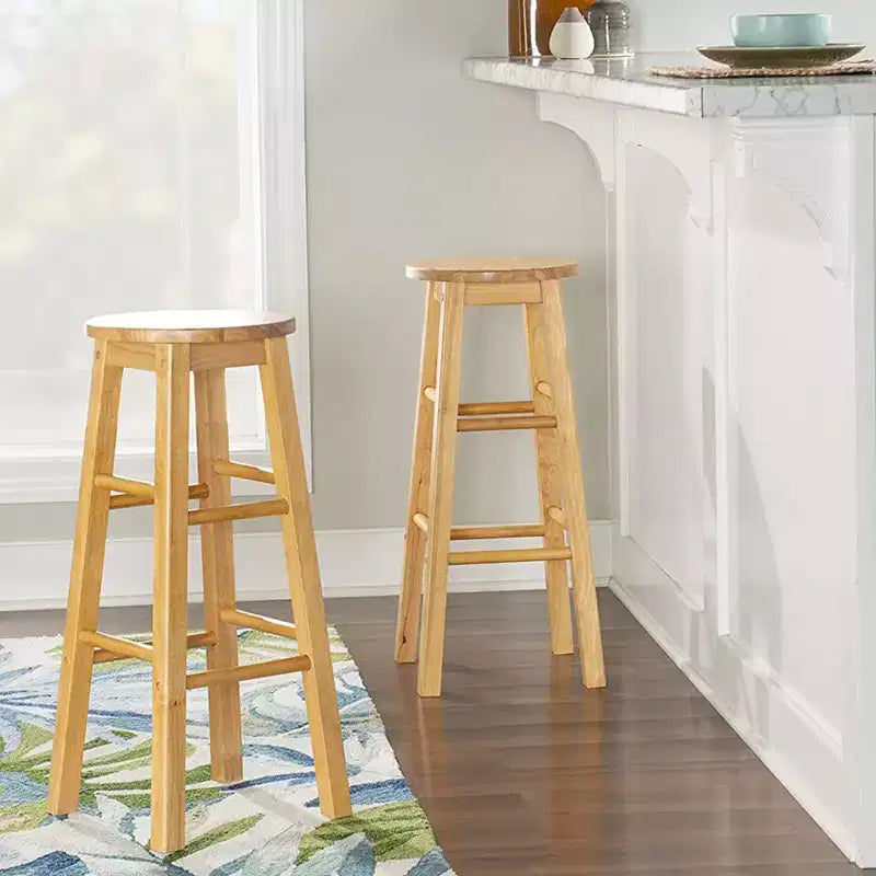 Classic Round Seat 29" Tall Kitchen Counter Stools, Natural, Set of 10