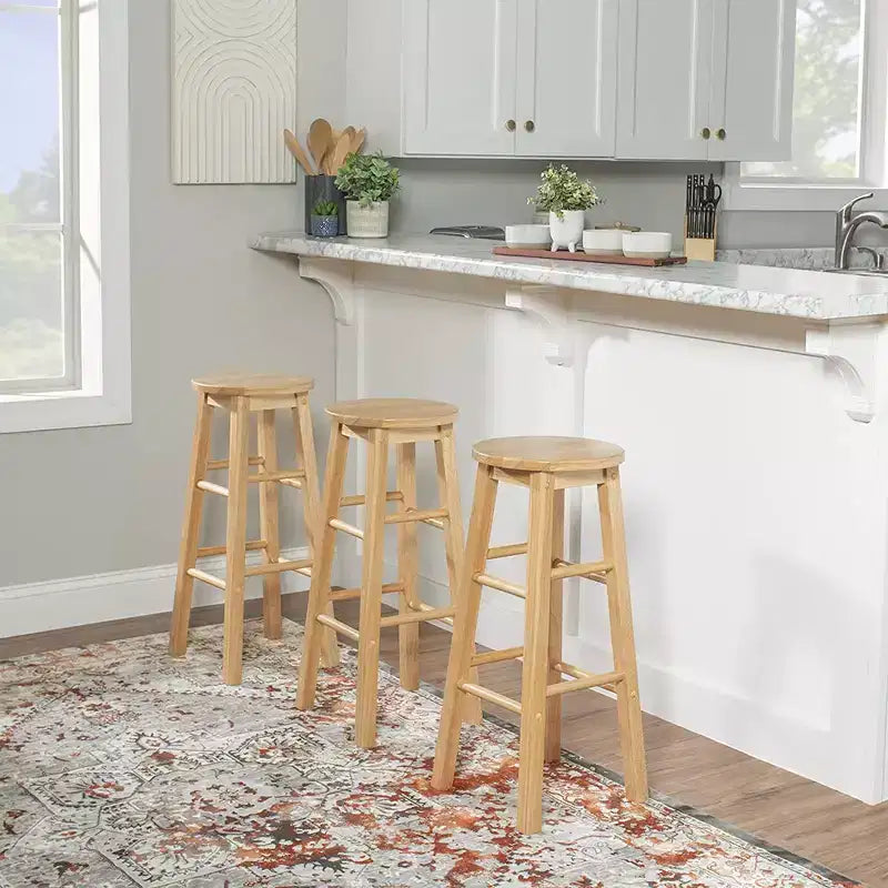 Classic Round Seat 29" Tall Kitchen Counter Stools, Natural, Set of 10