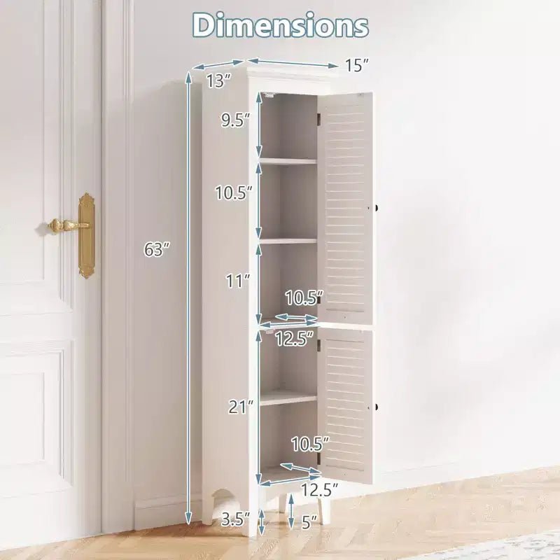 Tall Bathroom Floor Cabinet, Narrow Linen Tower with 2 Louvered Doors & Adjustable Shelf, Black/Coffee/Grey