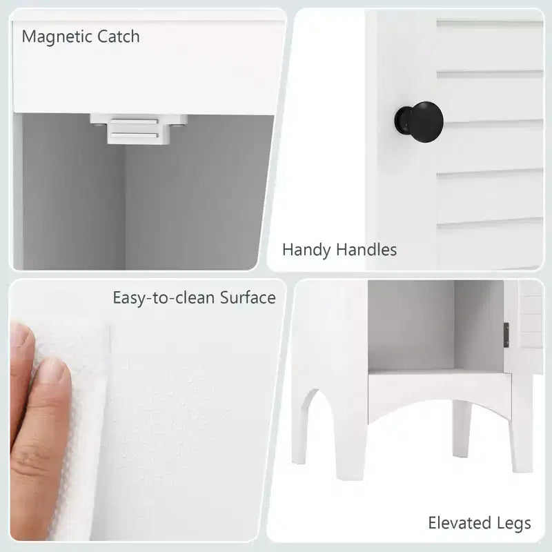 Tall Bathroom Floor Cabinet, Narrow Linen Tower with 2 Louvered Doors & Adjustable Shelf, Black/Coffee/Grey